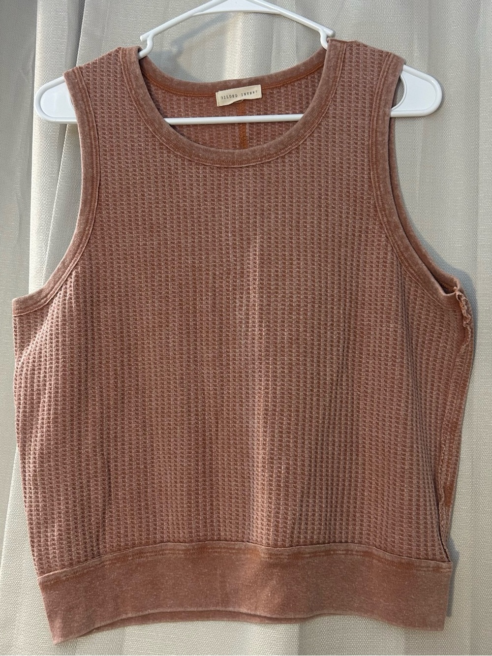 Gilded Intent Washed Waffle Knit Tank Top Muscle Tee Terracotta Elm